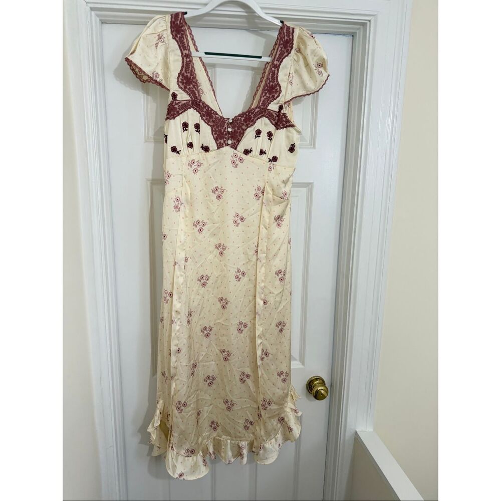 Free People Haven Embroidered Lace Trim Satin Midi Dress - Picture 5 of 11